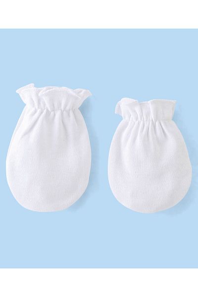 Babyhug 100% Cotton Solid Colour Mittens & Booties Set - White