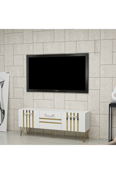 Ninnimo Zelda Tv Ünitesi Tv Sehpası Beyaz Altın Mdf