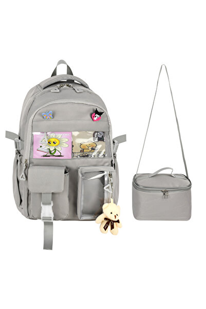 CRM Çanta Kore Tarzı Aksesuarlı 3'lü Set Kız Çocuk Ilkokul Çantası Sırt Çantası