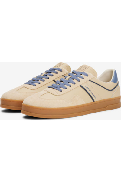 Tommy Hilfiger Erkek The Greenwich Süet ve Deri Detaylı Kort Sneaker - Bej/Mavi