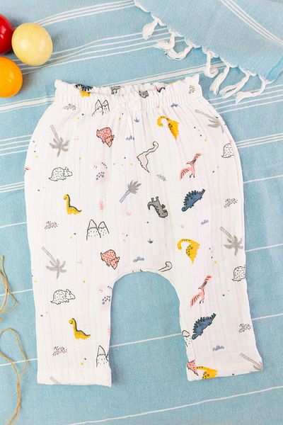 Bondilolly Pantaloni largi din muselina pentru bebelusi din bumbac