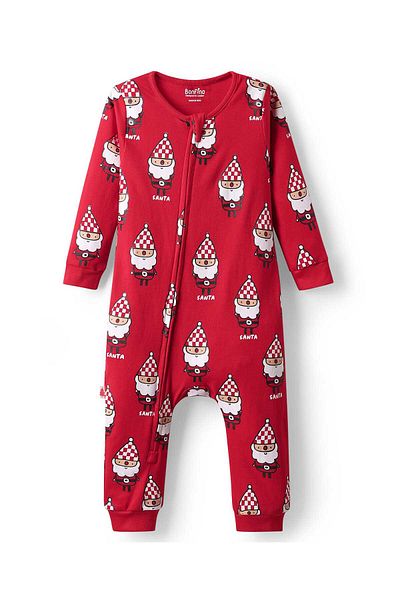 Bonfino GIRLS 100% COTTON ALL OVER PRINTED FULL LENGTH ROMPER - RED