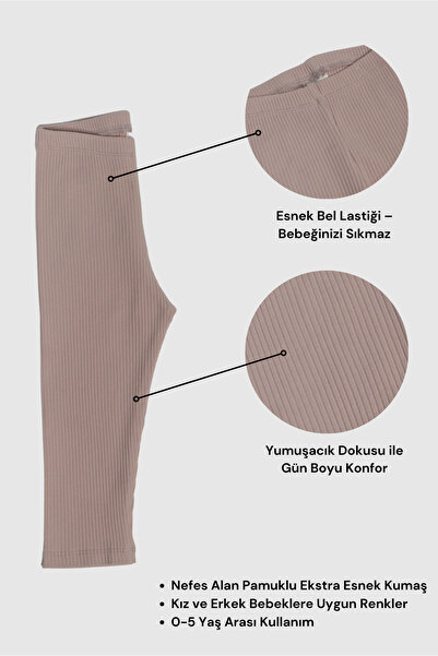 YHH Kids 0-5 Yaş Unisex Çocuk Taytı Fitilli Pamuklu Esnek & Konforlu