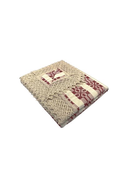 Nicoratex Rectangular Cream Tablecloth with Red Insert and Cream Lace 260×160 cm