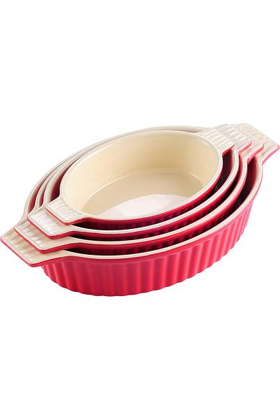 Malacasa Set of 4 porcelain baking trays, with handles, 28‑30cm, heat-resistant, durable dishes