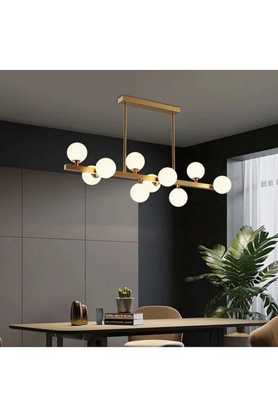 LUXXO Candelabru Erzo XXL, 10xG9, corp din aluminiu, abajururi din sticlă alb lăptos, 110x33x33cm