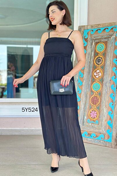 İnce Topuk Plaid Chiffon Dress with Rope Strap 5Y524