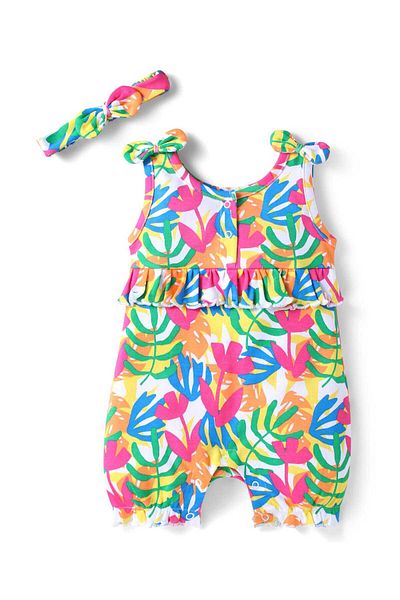 Babyhug Floral Printed Romper with Hairband - Multicolor