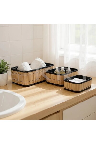 Genel Markalar Bambu Banyo ve Ev İçi Düzenleyici Kutular 3 lü Set