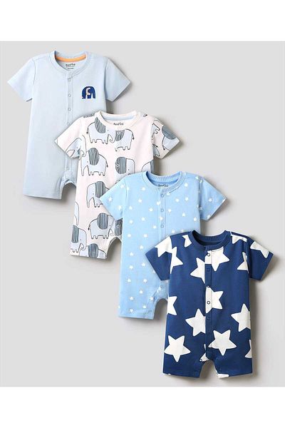 Bonfino Animal Printed Rompers (Pack Of 4) - Multicolor