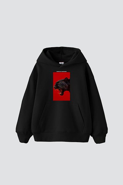 Sekizbiraltı Power of Darkness Printed Oversize Unisex Black Hoodie