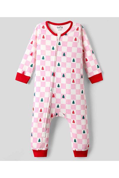 Bonfino GIRLS 100% COTTON ALL OVER PRINTED FULL LENGTH ROMPER - IVORY