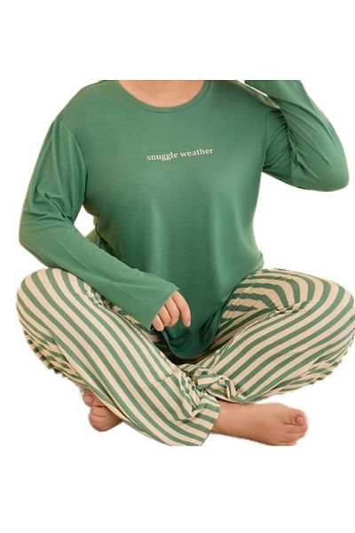 bipamuk 100% Cotton Plus Size Women's Pajamas Set Bellina Long Sleeve Comfortable Fit 3Xl-5Xl