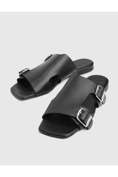 İLVİ Setre Genuine Leather Black Women's Slippers