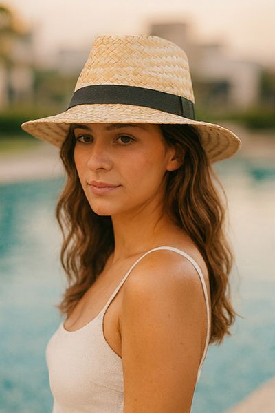 LAGRANZE Women's Stylish Tape Detailed Summer Straw Fedora Hat