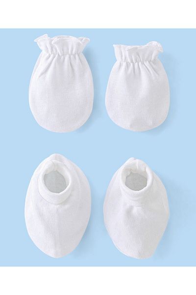Babyhug 100% Cotton Solid Colour Mittens & Booties Set - White