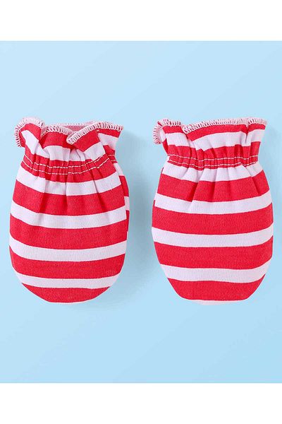 Babyhug 100% Cotton Knit Mittens with Stripe & Nautical Theme Pack of 3 - Red White & Navy Blue