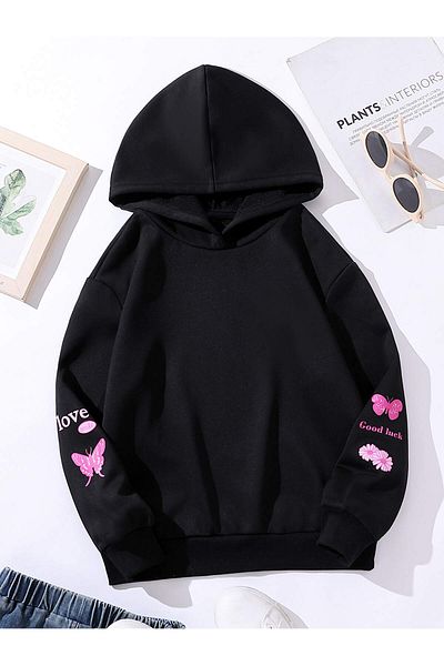 aynewmoda Hooded sweatshirt with flower logo for girls
