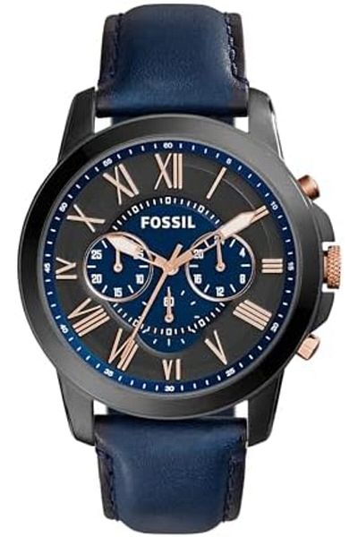 Fossil Leather Mens Quartz Watch, Fs5061, Blue & Black