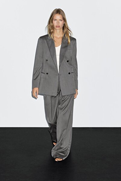 Massimo Dutti %100 yün ince çizgili blazer