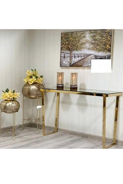 private house Golden steel glass entrance 120*40 cm, height 90 cm