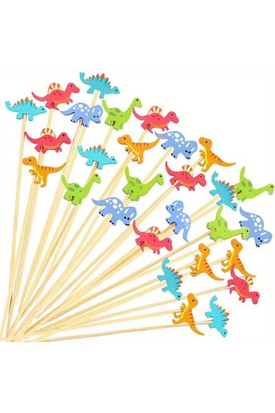 Hobi Kafe 100Pcs Dinosaur Themed Cocktail Toothpicks for Cakes, Desserts and Snacks