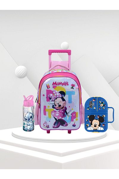 TSUMAB Minnie Mouse Kids School Set – 3 Pcs (Trolley Bag + Water Bottle + Lunch Box)