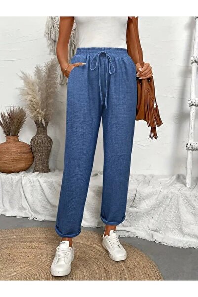 buğrahayalin Women's High Waist Elastic Waist Aerobin Trousers with Lacing Detail