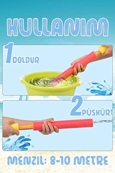 Ozsport 5 Li Pompalı Su Tabancası Water Gun Sünger Kaplı Yaz Plaj Havuz Oyuncağı Su Pompası 40 cm