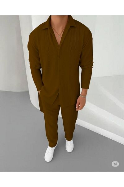 NO 601 Men's Brown Ottoman Fabric Shirt Pantalon Suit
