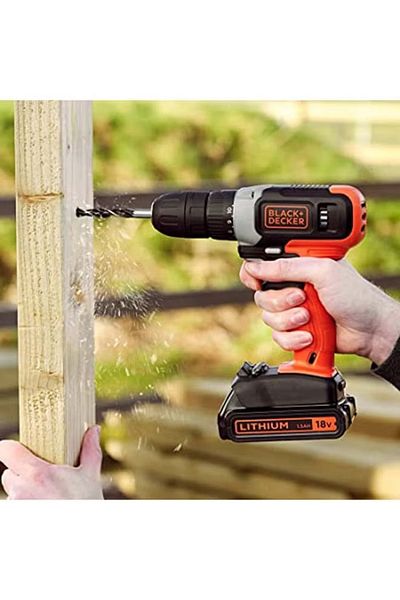 Black&Decker 18V 1.5Ah Li-Ion Cordless Drill Driver – Wood Drilling & Screwdriving – Orange/Black