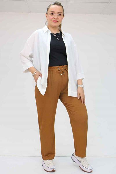 Eslina 39011 Large Size Elastic Wrap Tight Leg Trousers - Tan