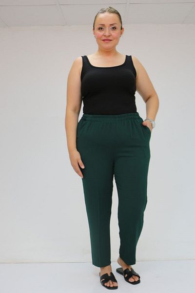 Eslina 59015 Large Size Borupaça Crepe Trousers - Emerald