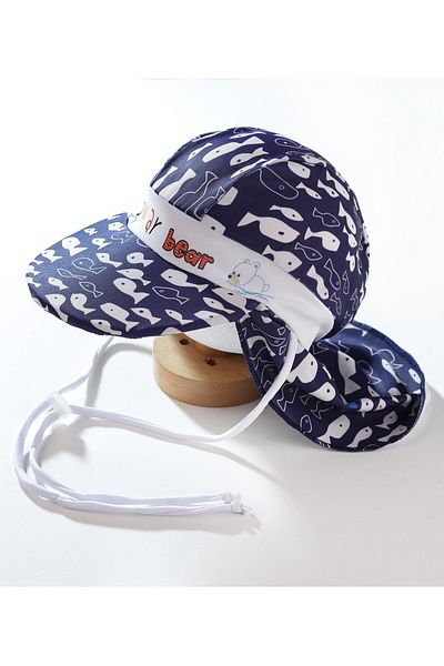 SAPS All Over Fish Printed Swimming Cap - Navy Blue