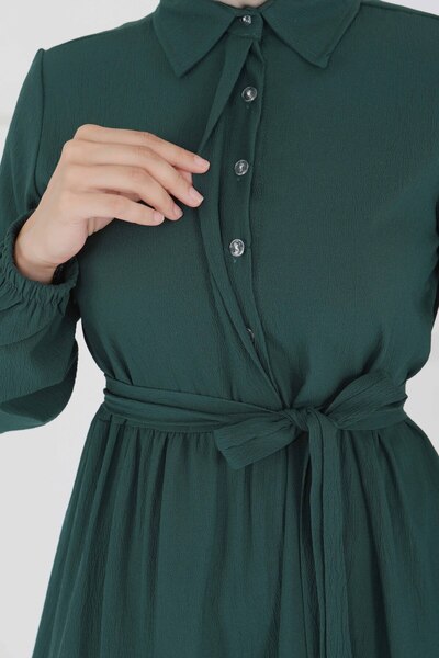 TOFİSA Kuşaklı Kat Kat Elbise Zümrüt - 27345
