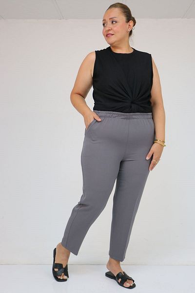 Eslina 59018 Plus Size Pipe Leg Double Fabric Trousers - Gray