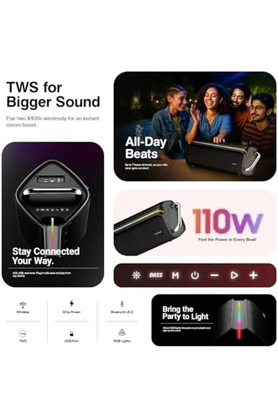 Faster X400 Wireless Speaker 110W, Portable Bluetooth Party Speaker with Wireless Mic, Bluetooth 5.3