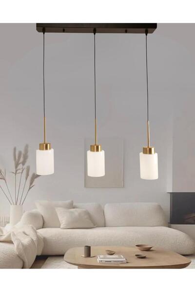 Fera Aydınlatma Aristo 3Lü Sıralı Beyaz Cam Eskitme Metal Gövde Modern Her Al...