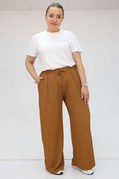 Eslina 39012 Large Size Loose Baggy Pants - Brown