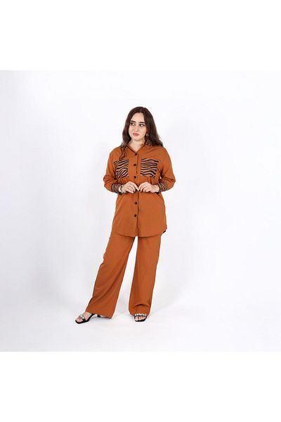 LINELLE – Solid color Co-Ord Set with Printed Shirt & Solid Pants.
