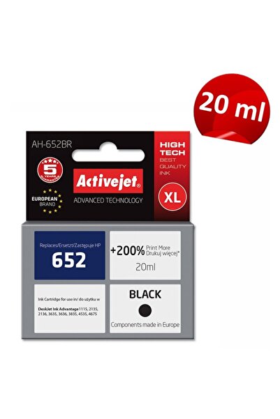 ActiveJet Съвместим касета HP 652 XL за HP, 20 мл, 720 страници, Черна, Premi...