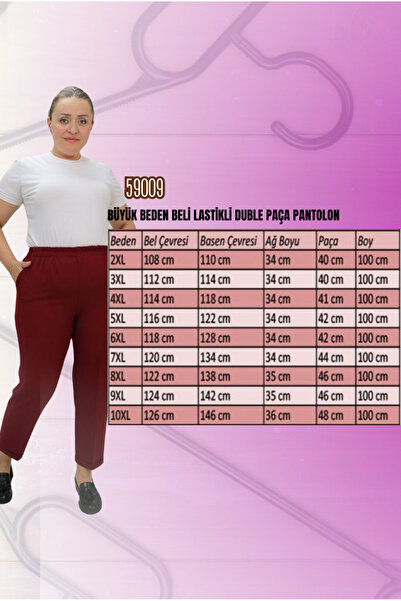 Eslina 59009 Large Size Double Leg Trousers with Elastic Waist - Claret Red
