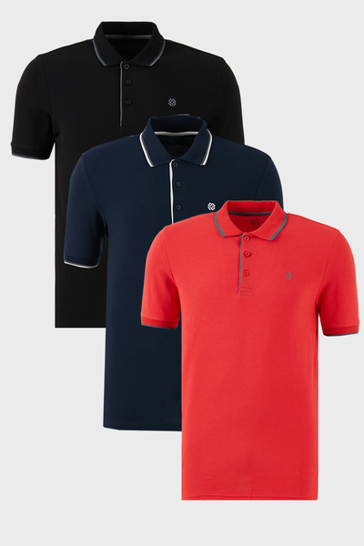 Buratti Tricou din bumbac, slim fit, cu dungi, cu nasturi, guler polo, pachet...