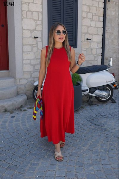 moda wanilia Women's Crew Neck Long Summer Viscose Dress
