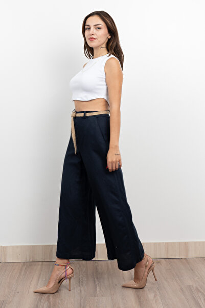 MissVina Midi Boy Hasır Kemerli Keten Pantolon 30278