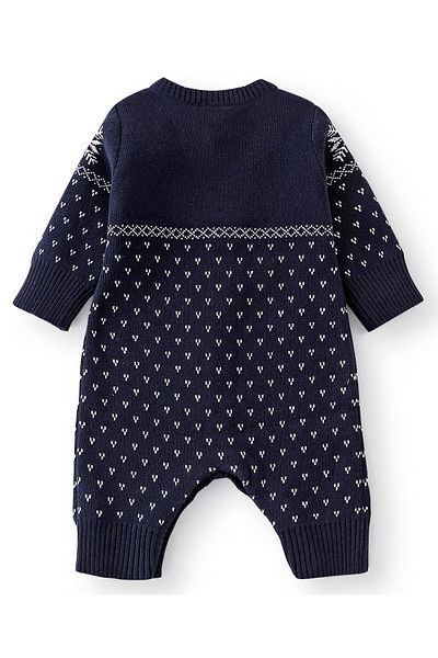 Babyhug Organic Cotton Knit Full Sleeves Winter Wear Romper - Blue