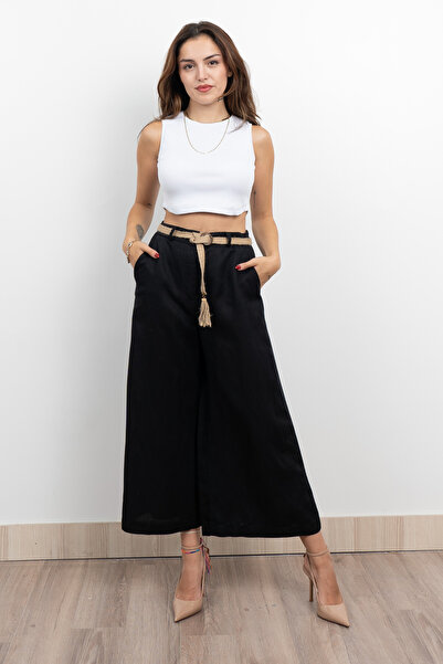 MissVina Midi Boy Hasır Kemerli Keten Pantolon 30278