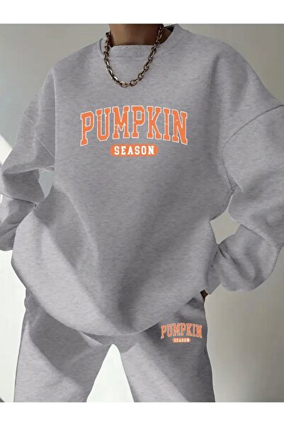 FUFLUNS طقم رياضي برقبة دائرية كبيرة الحجم للجنسين مطبوع عليه قرع