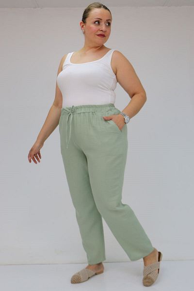 Eslina 59020 Large Size Muslin Skinny Leg Trousers with Elastic Waist - Nefti
