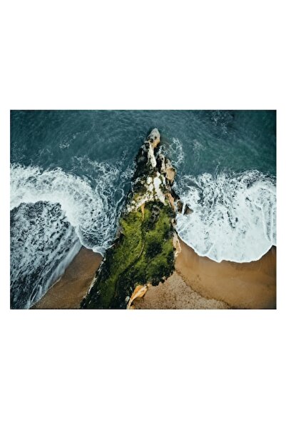 OEM Tablou Canvas, 'Patura de verde pe stanca marii', Ocean, Valuri, Stanci, Vegetatie, Nisip, Natura, C